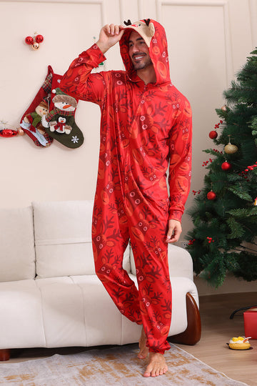 Conjunto de pijama familiar con capucha con estampado rojo